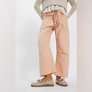 Free People Peach Paint-Splatter Wide-Leg Jeans